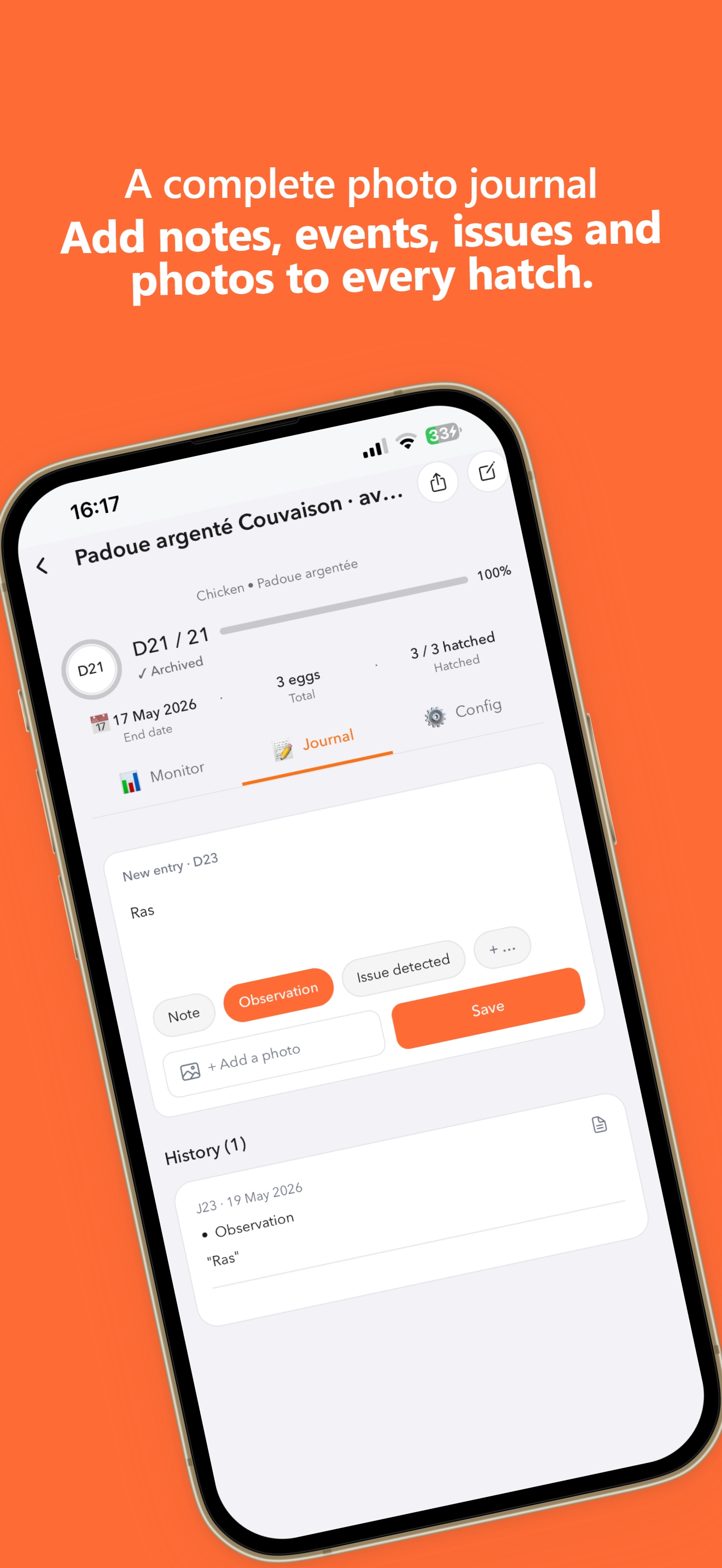 A complete journal with photos - Eggtrackr