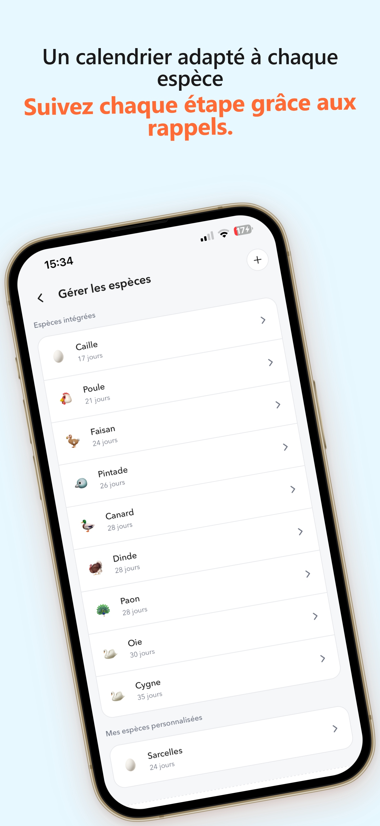 Un calendrier adapté à chaque espèce - Eggtrackr